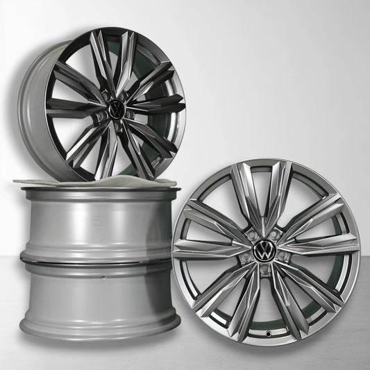 Volkswagen originele 20-inch lichtmetalen velg, zwart en zilver multi-spaak, twee stuks